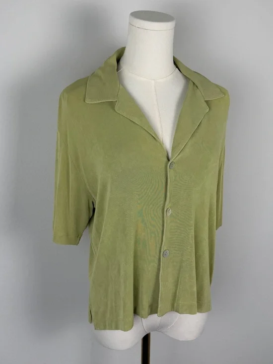 Chico’s Private Edition Light Green Button Top - Picture 2 of 7